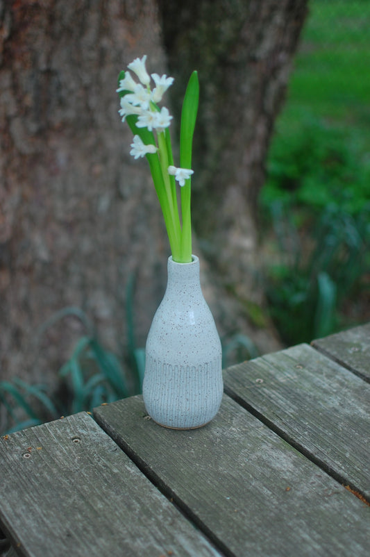 White Textured Bottle Vase - Pottery Vase - Handmade Vase - Ceramic Vase
