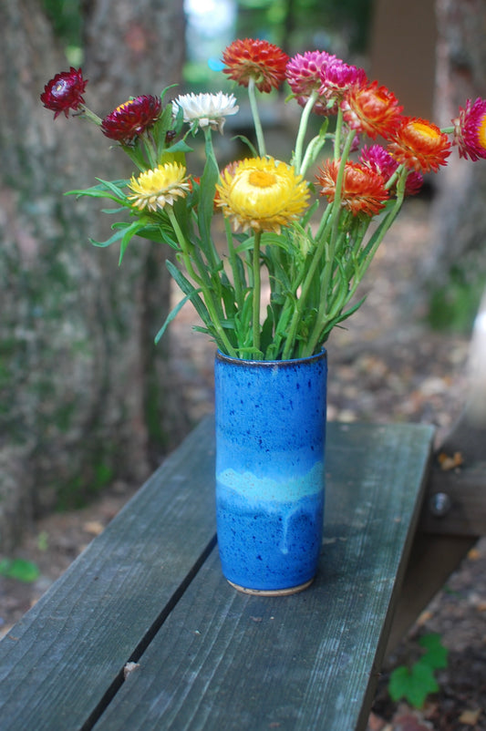 Tall Skinny Two Blues Vase - Pottery Vase - Handmade Vase - Ceramic Vase