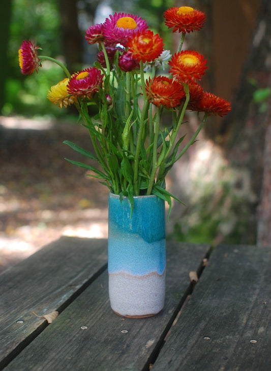 Tall Skinny Green Blue And Oatmeal Vase - Pottery Vase - Handmade Vase - Ceramic Vase