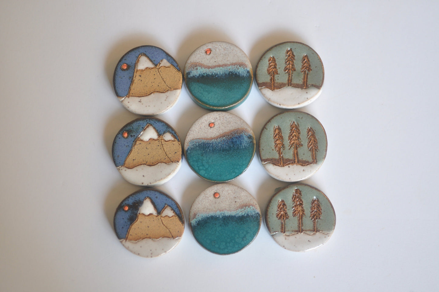 Mountain Sea And Forest Magnets - Stocking Stuffer - Ceramic Magnets - Set Of Three - Handmade Magnets - Neodymium - Stocking Stuffer