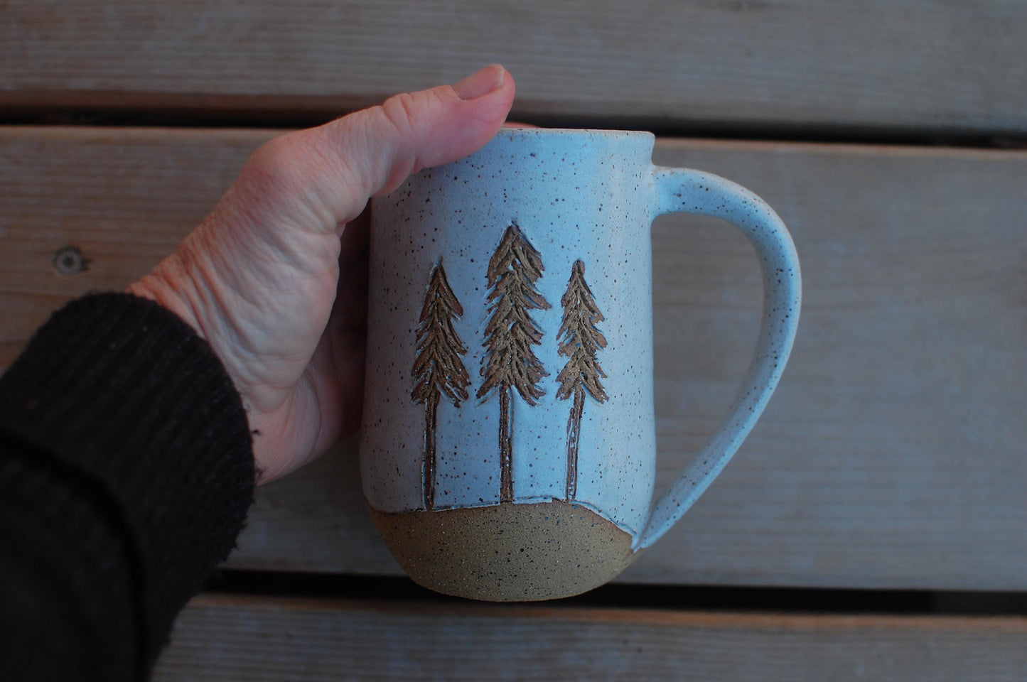 Snowy Pine Tree Mug - White Mug - Handmade Mug - Coffee Mug - Tree Mug