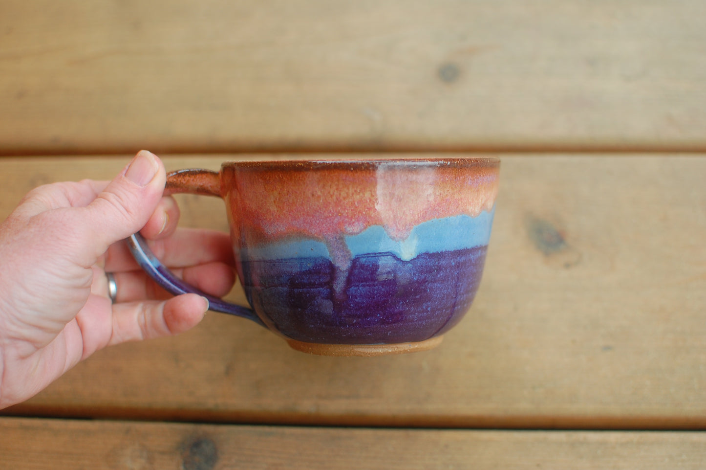 Red, Blue And Purple Latte Bowl - Soup Bowl With Handle - Handmade Pottery - Pottery Mugs - Ceramics - Handmade Ceramics