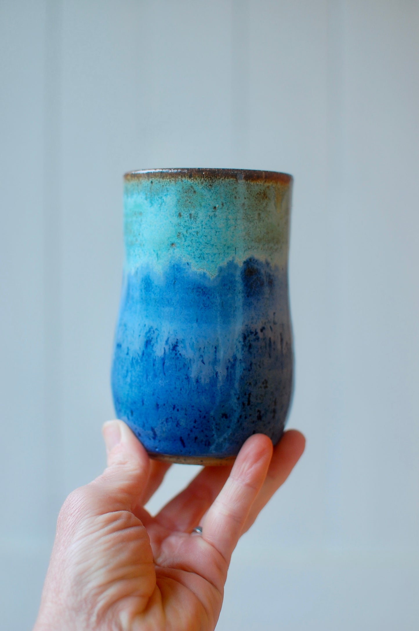 Turquoise/Blue Tumbler - Small Pottery Tumbler - Handleless Mug - Wheel-Thrown Mug - Handmade Mug - Coffee Mug