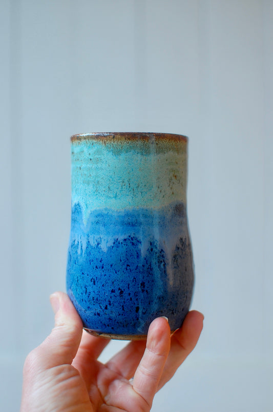 Turquoise/Blue Tumbler - Small Pottery Tumbler - Handleless Mug - Wheel-Thrown Mug - Handmade Mug - Coffee Mug