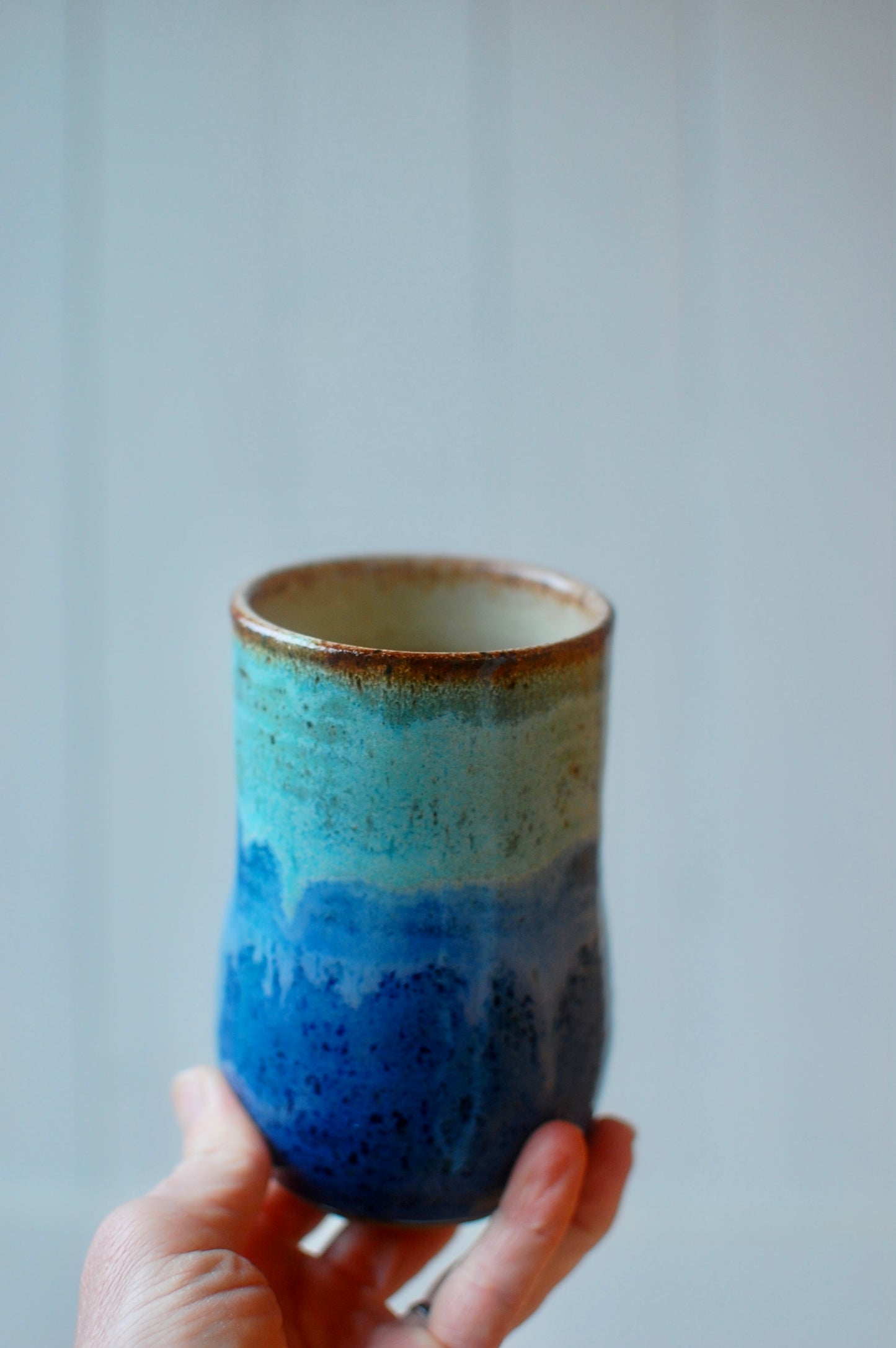 Turquoise/Blue Tumbler - Small Pottery Tumbler - Handleless Mug - Wheel-Thrown Mug - Handmade Mug - Coffee Mug