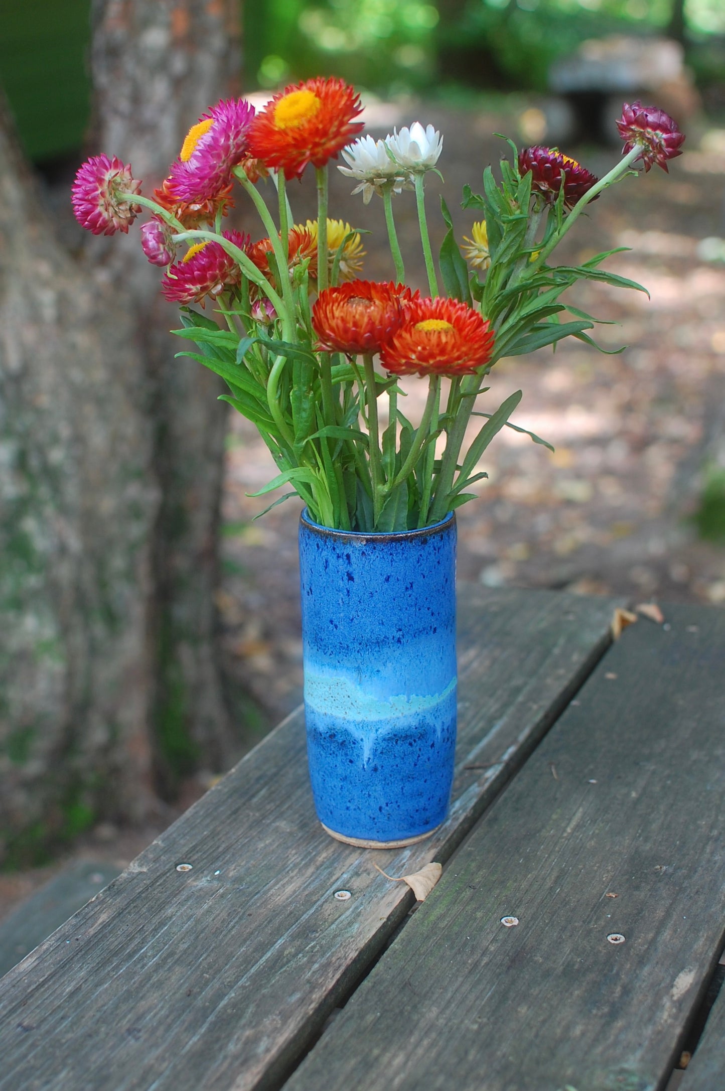 Tall Skinny Two Blues Vase - Pottery Vase - Handmade Vase - Ceramic Vase