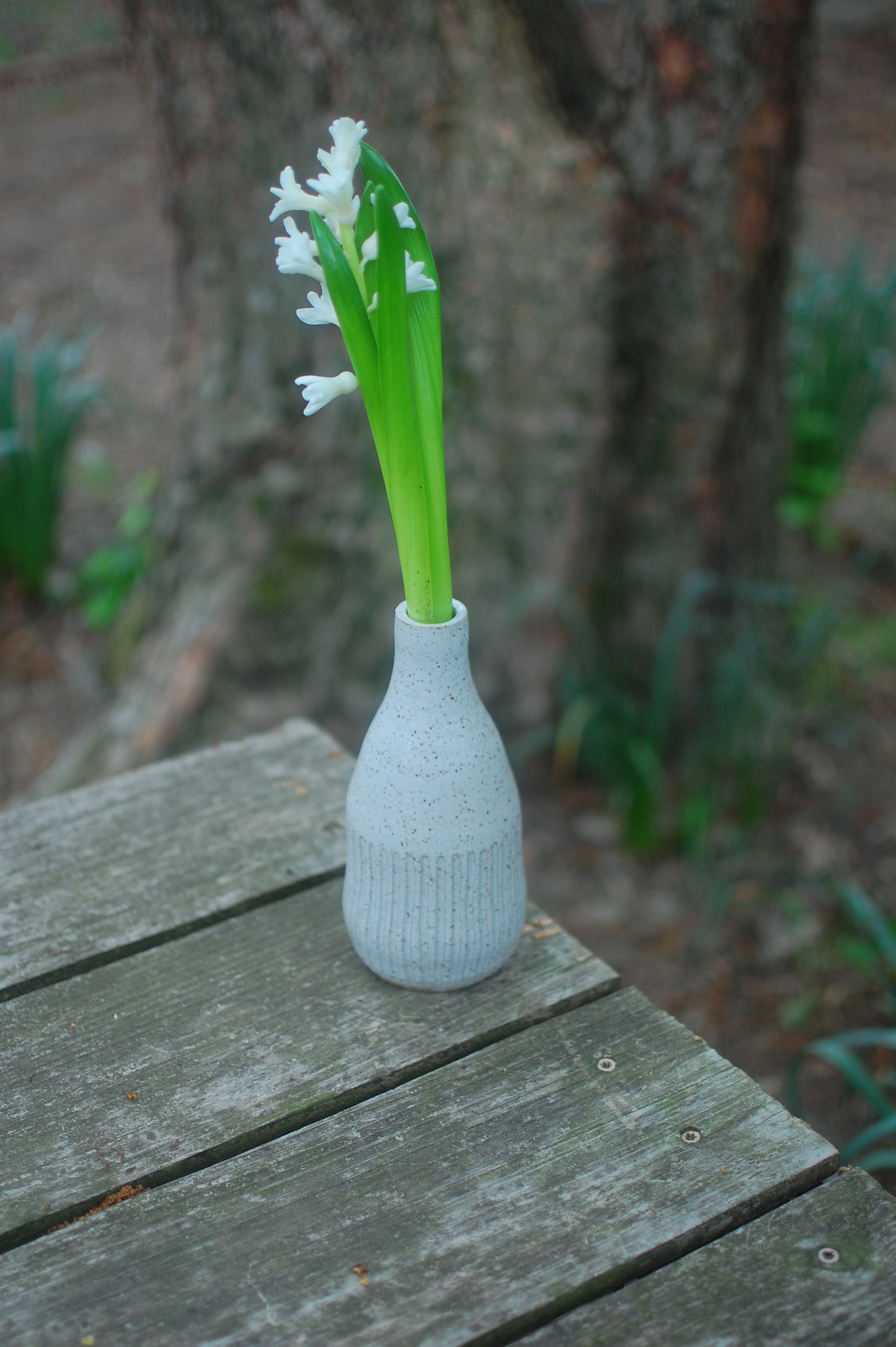 White Textured Bottle Vase - Pottery Vase - Handmade Vase - Ceramic Vase