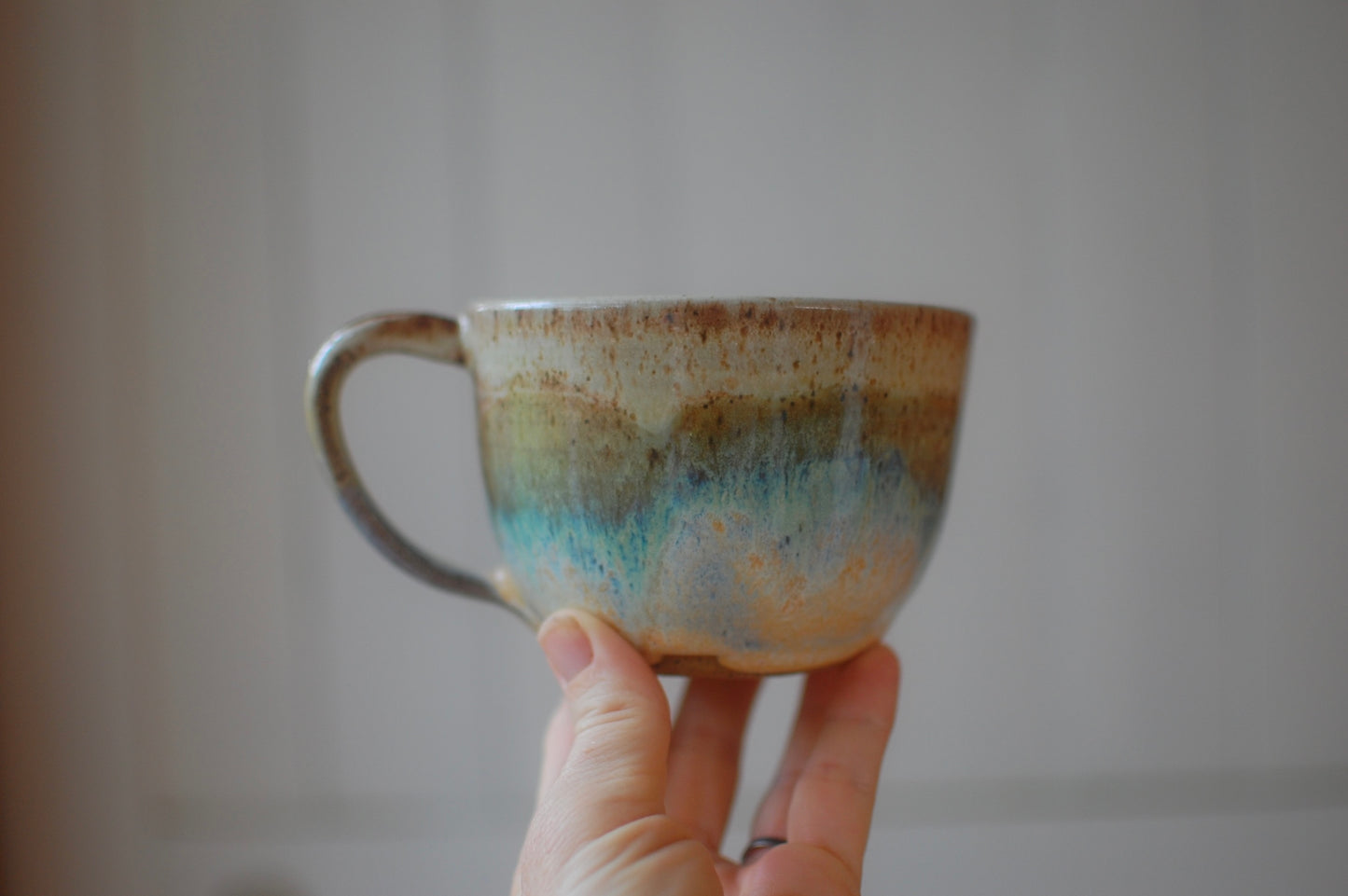 Neutral With Green Latte Bowl - Soup Bowl With Handle - Handmade Pottery - Pottery Mugs - Ceramics - Handmade Ceramics