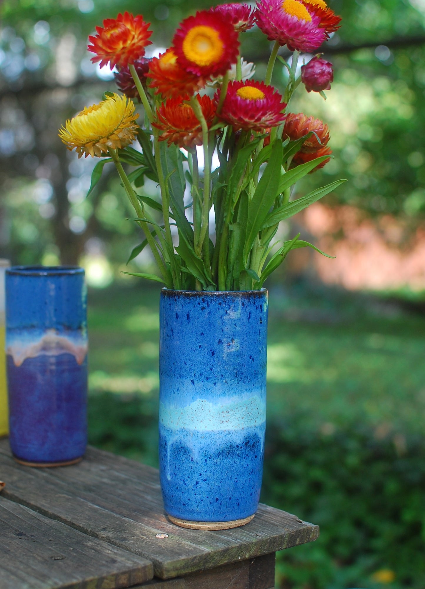 Tall Skinny Two Blues Vase - Pottery Vase - Handmade Vase - Ceramic Vase