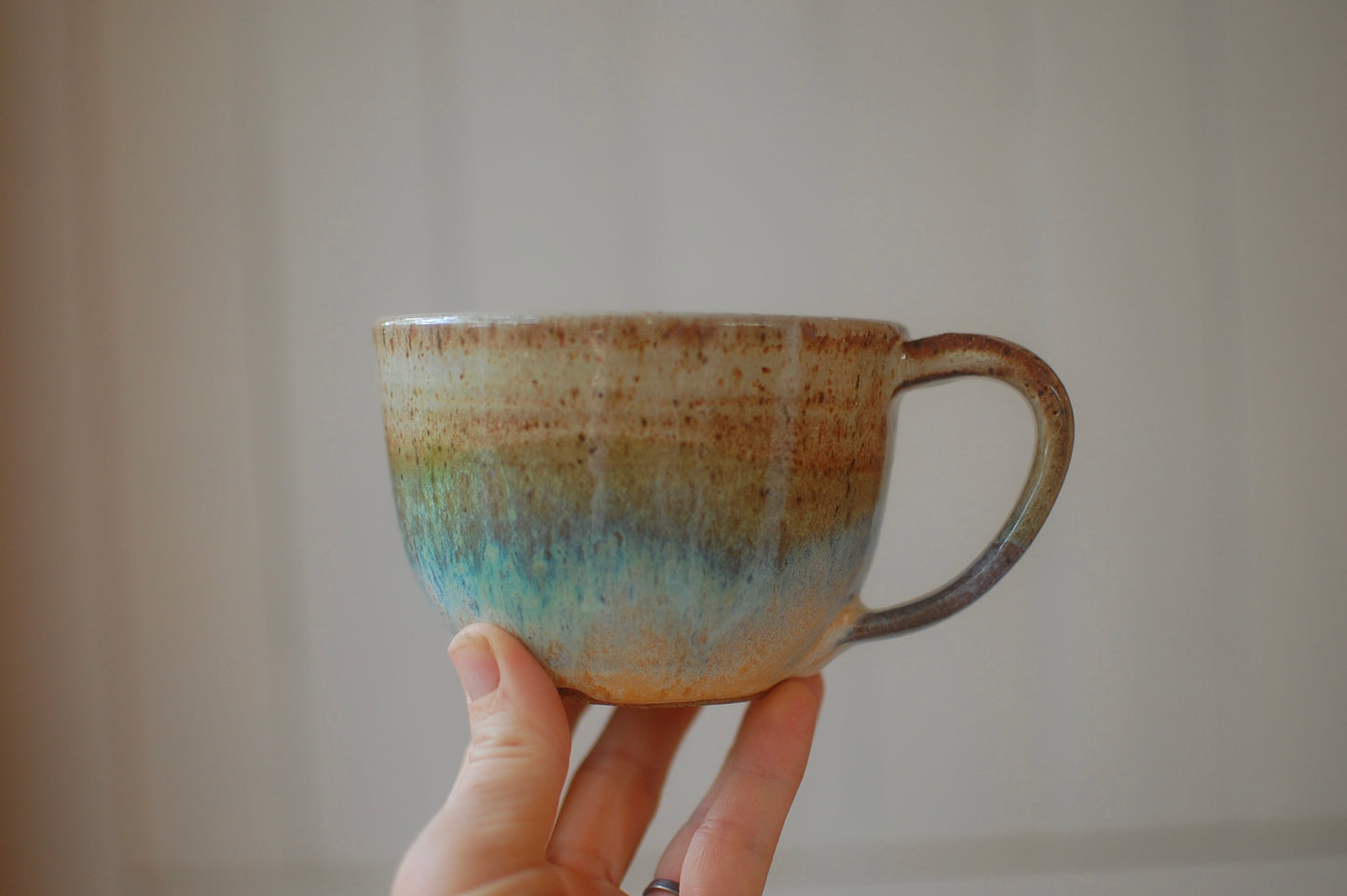 Neutral With Green Latte Bowl - Soup Bowl With Handle - Handmade Pottery - Pottery Mugs - Ceramics - Handmade Ceramics