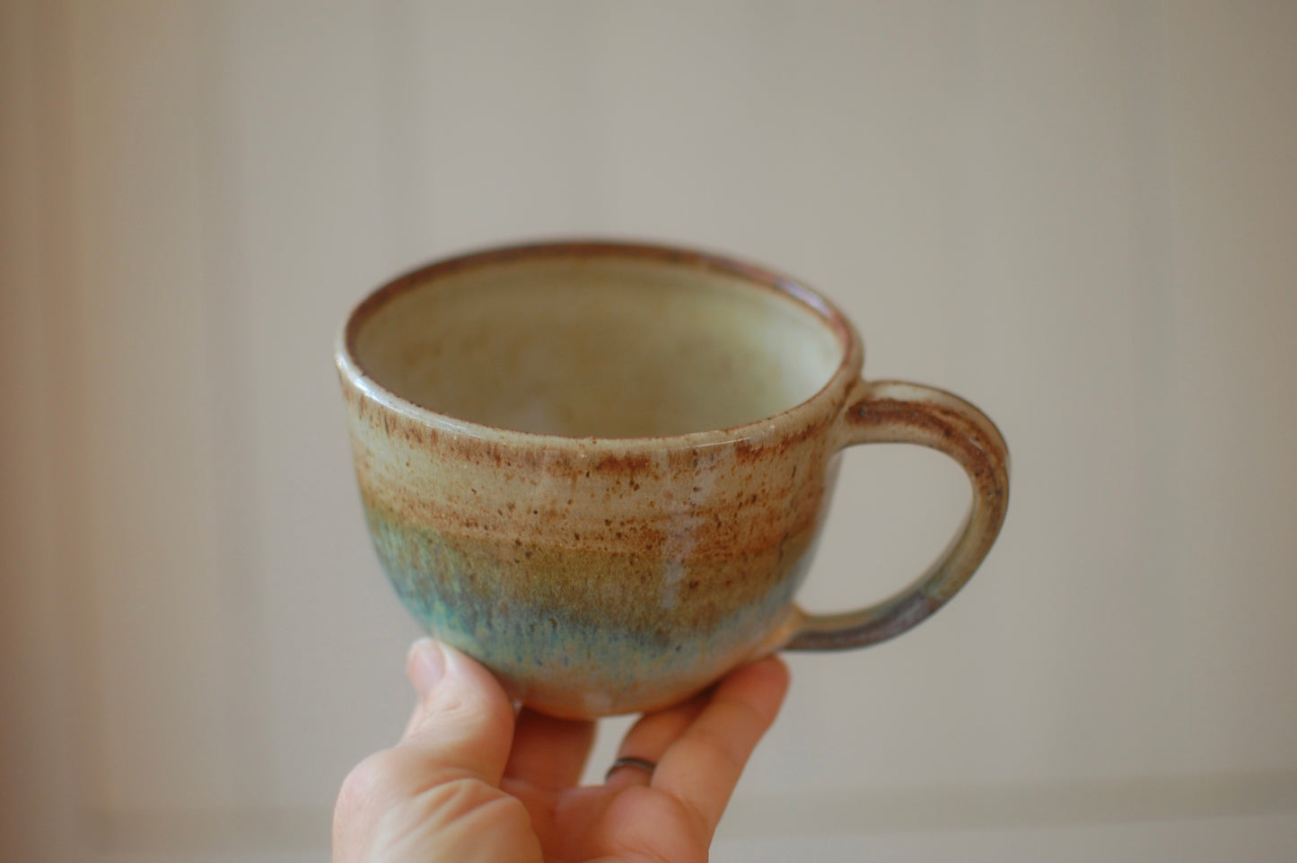 Neutral With Green Latte Bowl - Soup Bowl With Handle - Handmade Pottery - Pottery Mugs - Ceramics - Handmade Ceramics