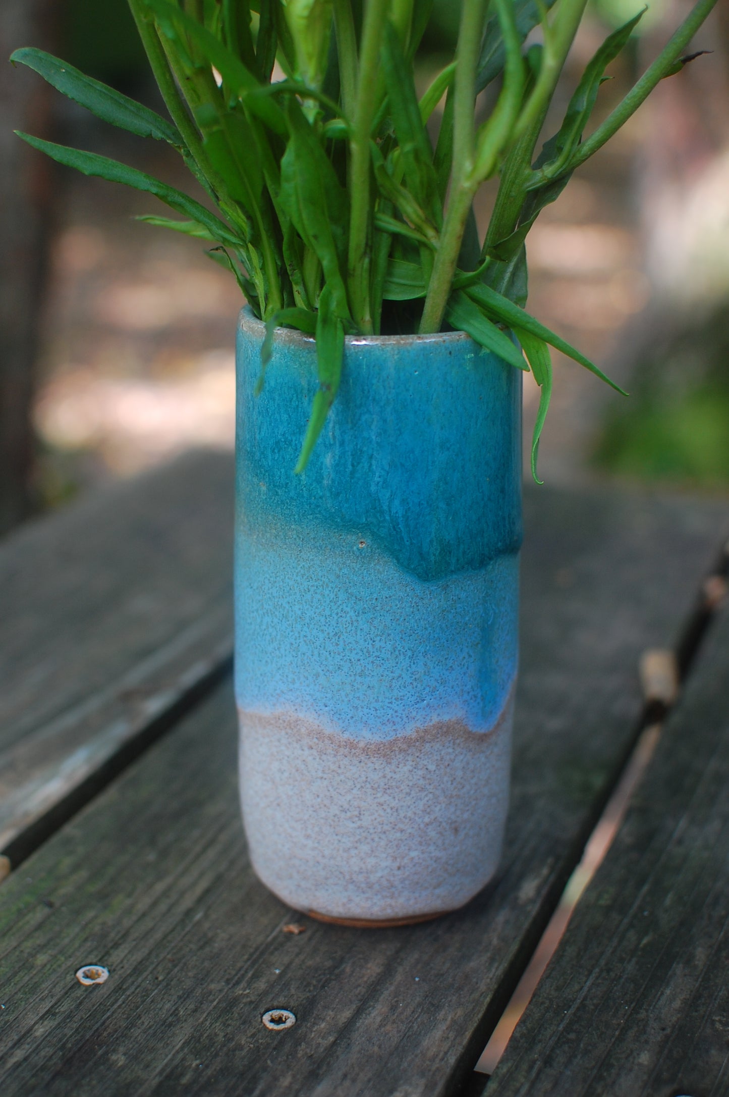 Tall Skinny Green Blue And Oatmeal Vase - Pottery Vase - Handmade Vase - Ceramic Vase