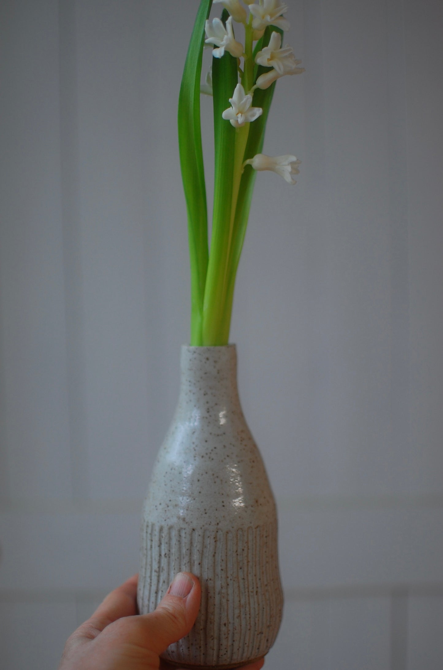 White Textured Bottle Vase - Pottery Vase - Handmade Vase - Ceramic Vase