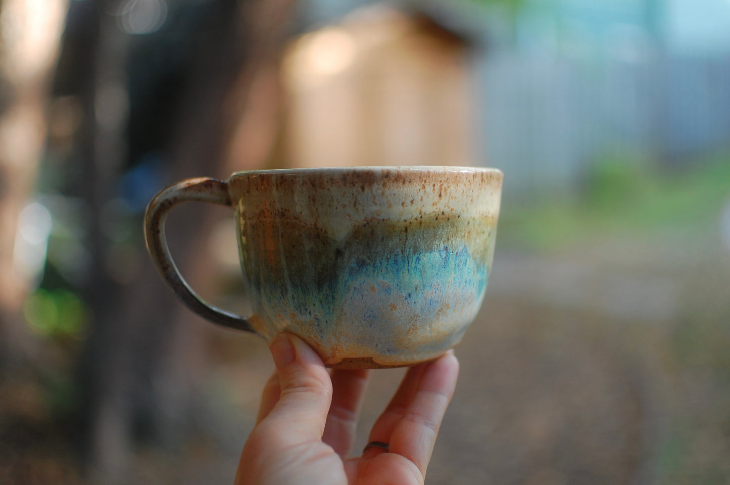 Neutral With Green Latte Bowl - Soup Bowl With Handle - Handmade Pottery - Pottery Mugs - Ceramics - Handmade Ceramics