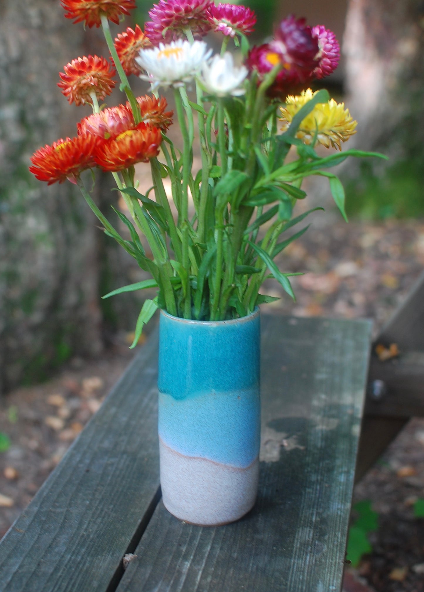 Tall Skinny Green Blue And Oatmeal Vase - Pottery Vase - Handmade Vase - Ceramic Vase