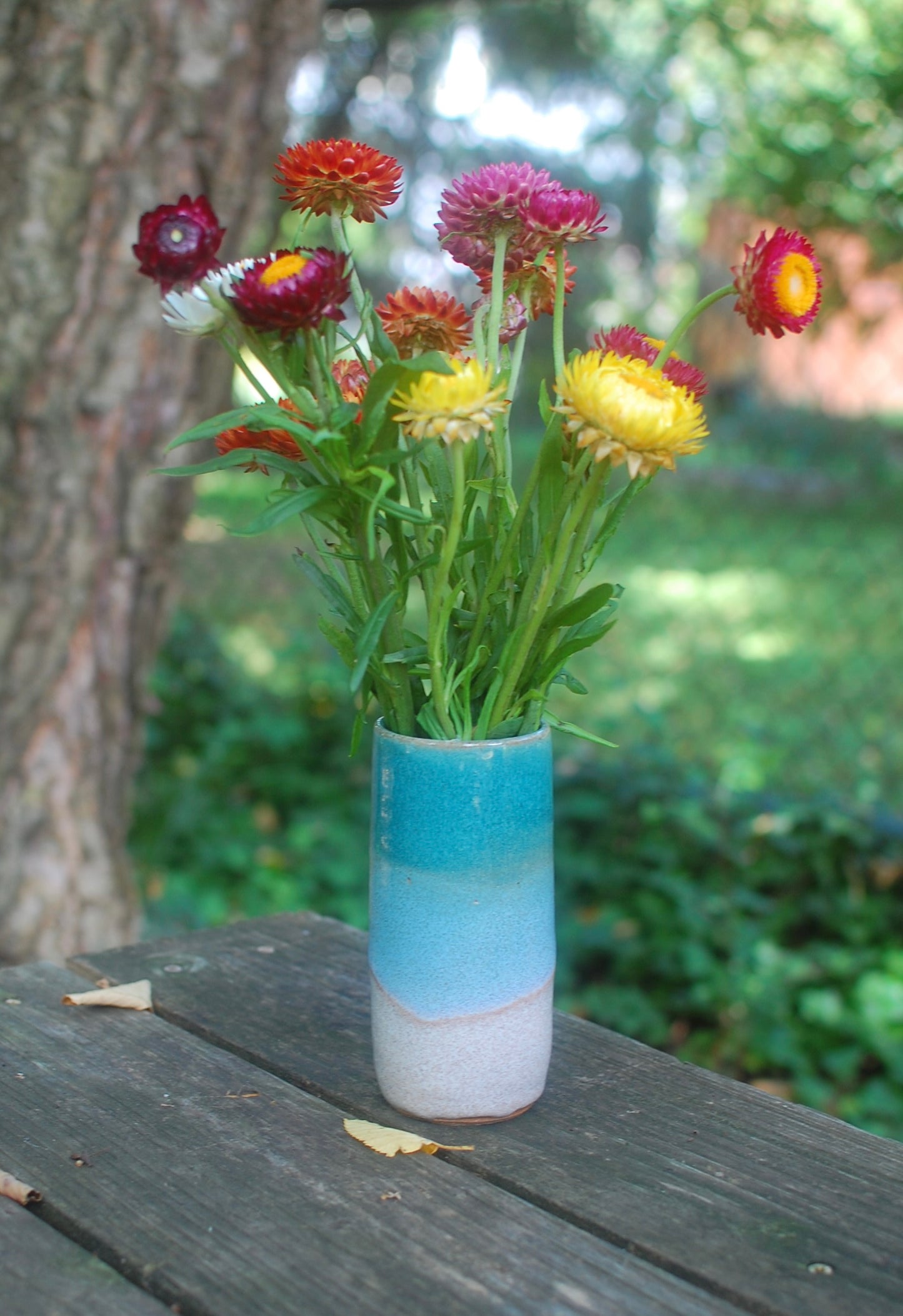 Tall Skinny Green Blue And Oatmeal Vase - Pottery Vase - Handmade Vase - Ceramic Vase