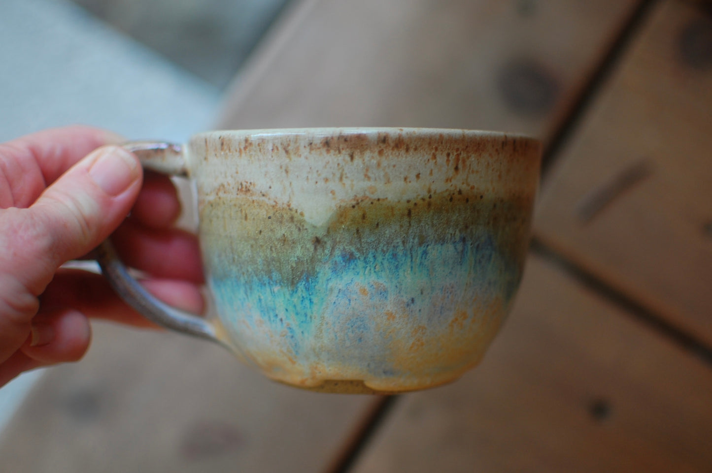 Neutral With Green Latte Bowl - Soup Bowl With Handle - Handmade Pottery - Pottery Mugs - Ceramics - Handmade Ceramics