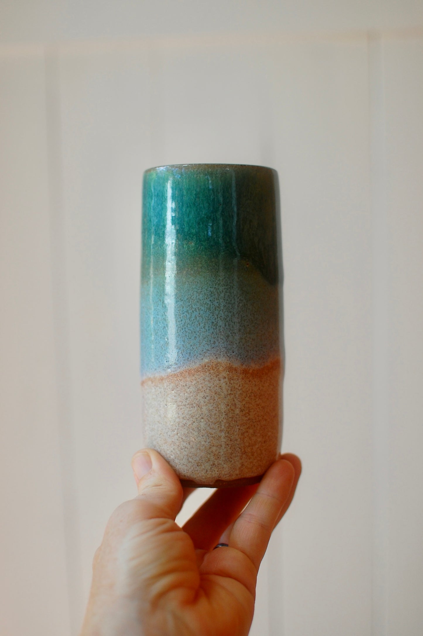 Tall Skinny Green Blue And Oatmeal Vase - Pottery Vase - Handmade Vase - Ceramic Vase