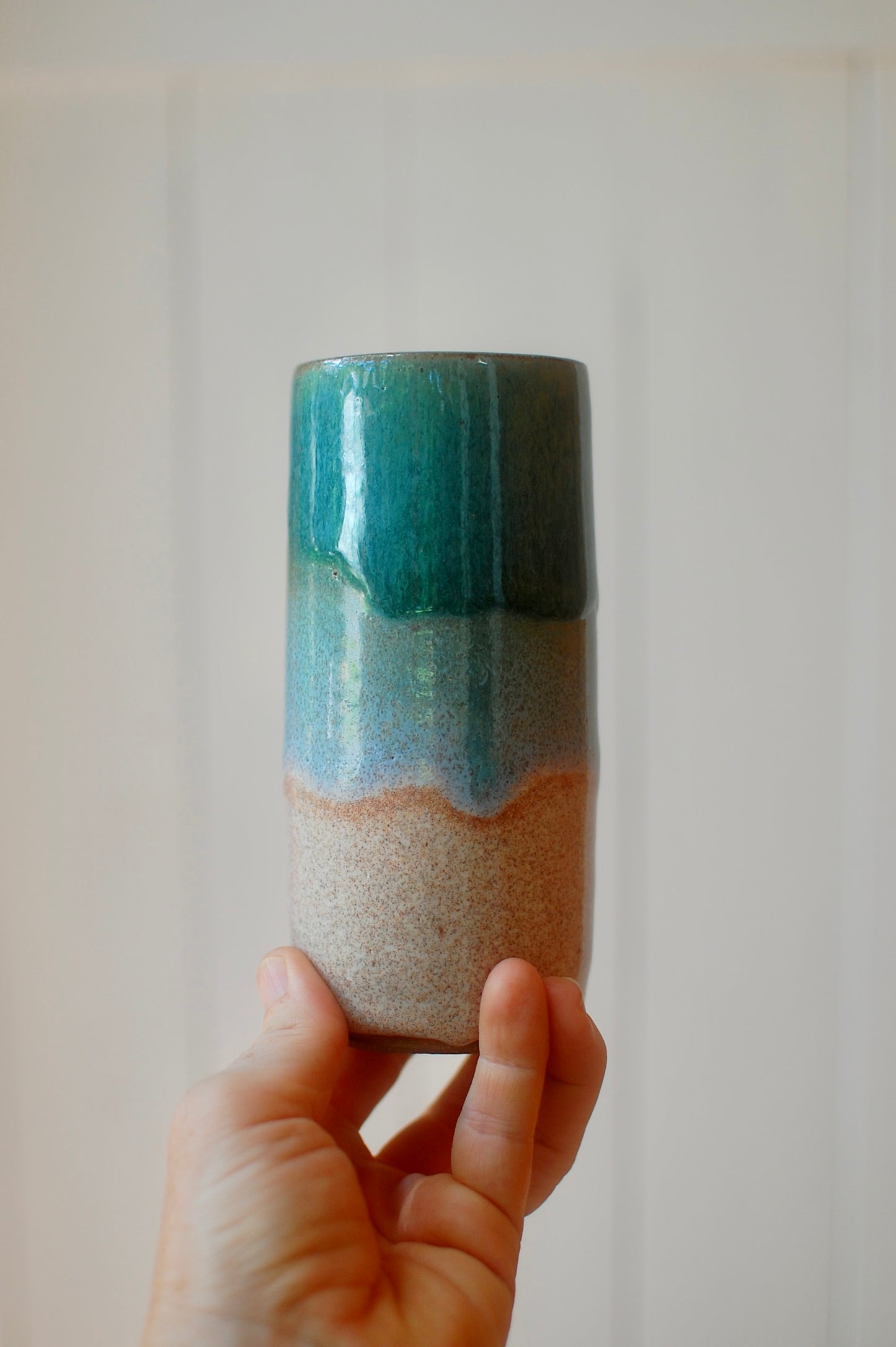 Tall Skinny Green Blue And Oatmeal Vase - Pottery Vase - Handmade Vase - Ceramic Vase