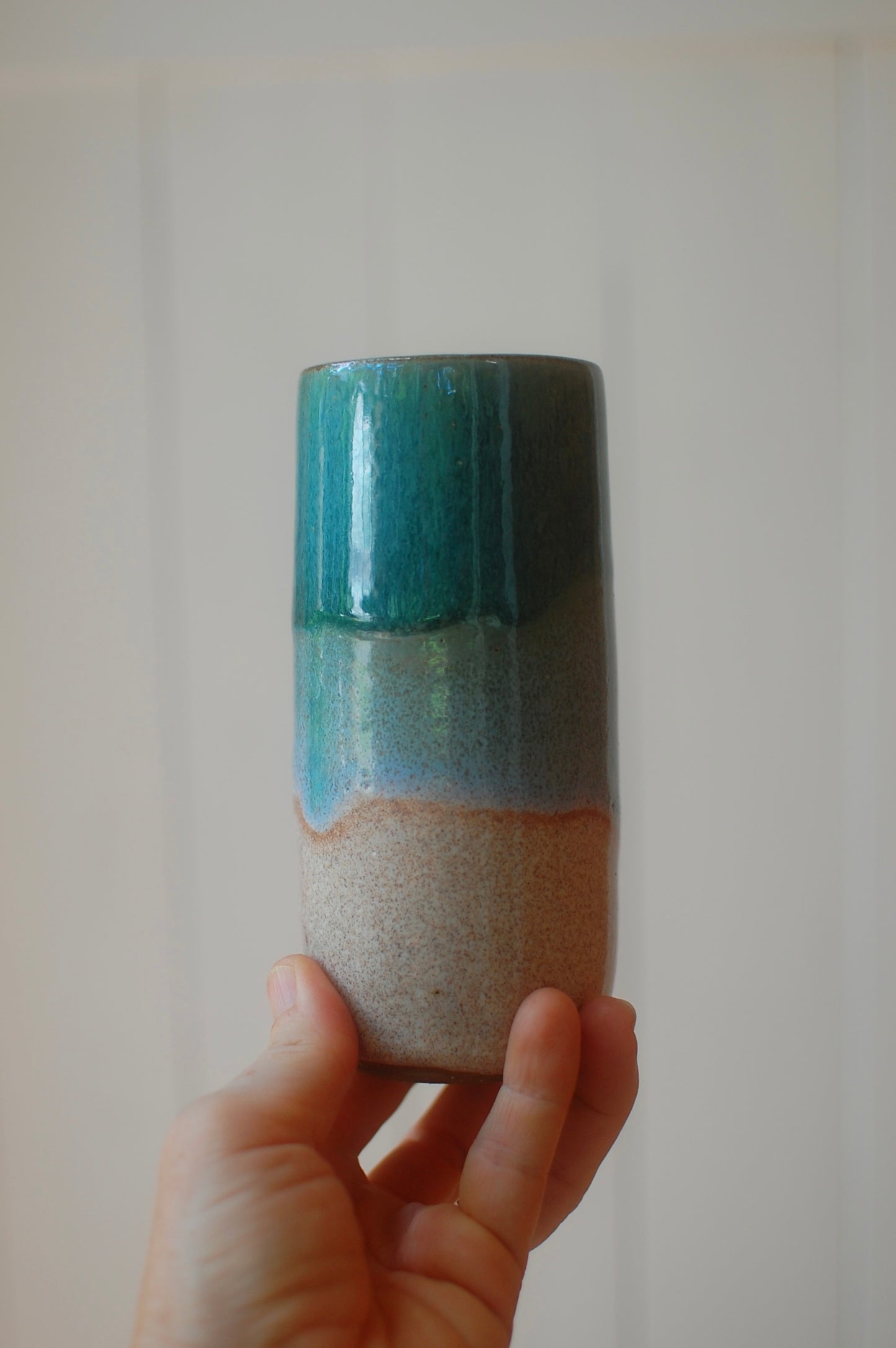 Tall Skinny Green Blue And Oatmeal Vase - Pottery Vase - Handmade Vase - Ceramic Vase