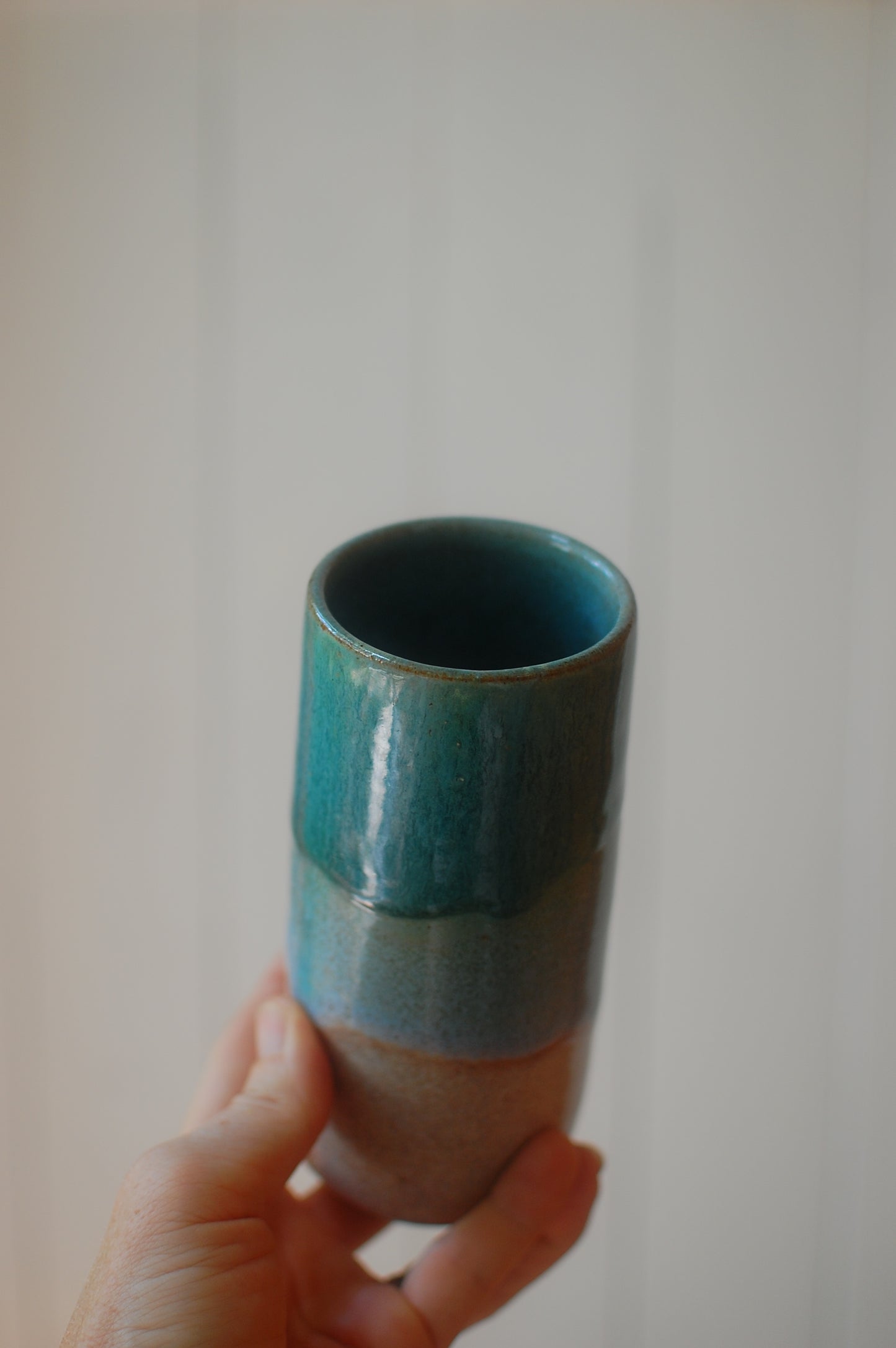 Tall Skinny Green Blue And Oatmeal Vase - Pottery Vase - Handmade Vase - Ceramic Vase