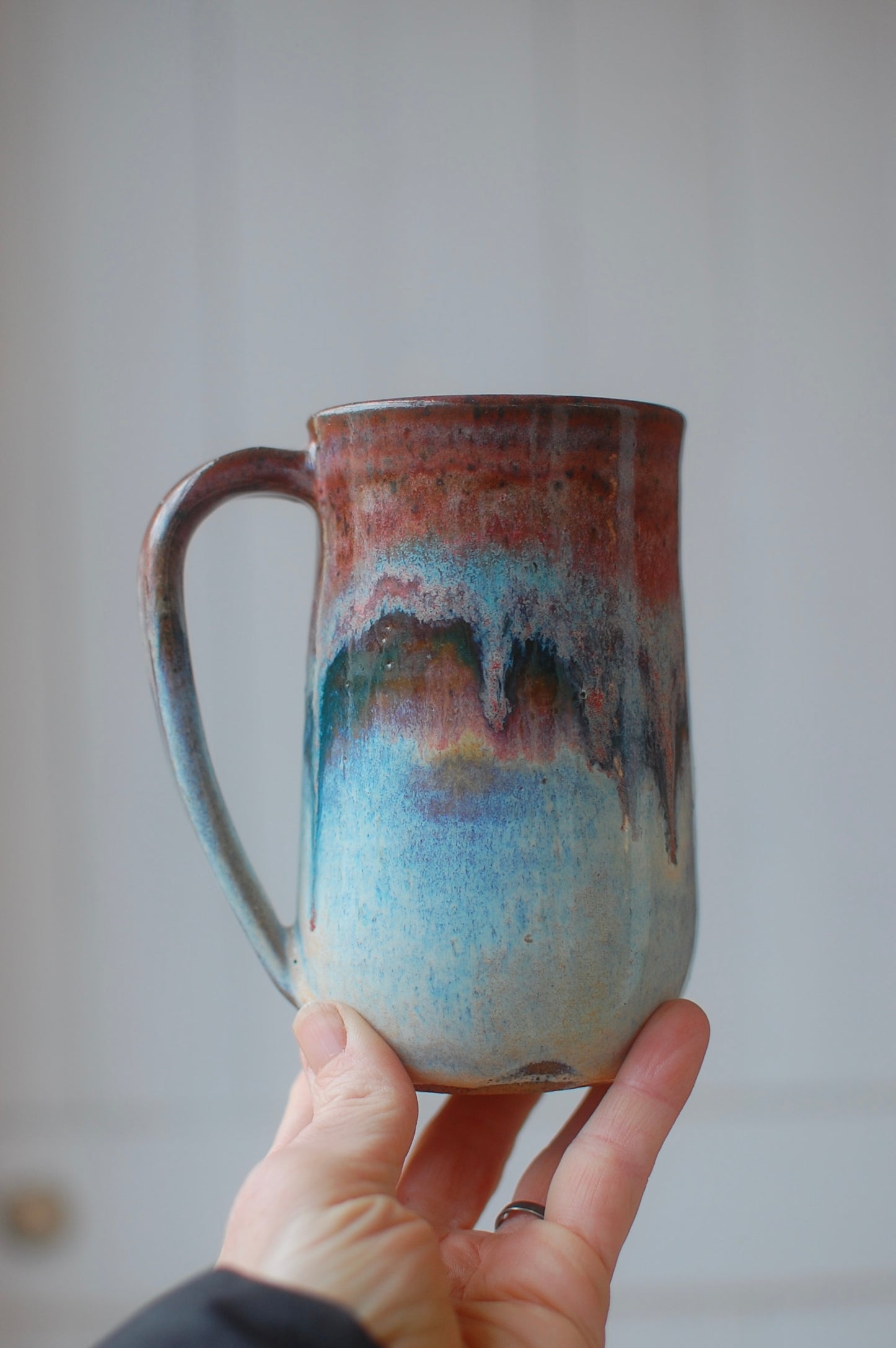 SECOND Red and Gray Flowy Mug - Handmade Pottery - Pottery Mugs - Ceramics - Handmade Ceramics