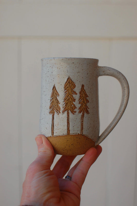 Snowy Pine Tree Mug - White Mug - Handmade Mug - Coffee Mug - Tree Mug